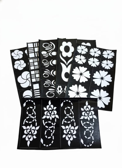 Henna Stencil, Elegant Decorative Design - 6 Assorted