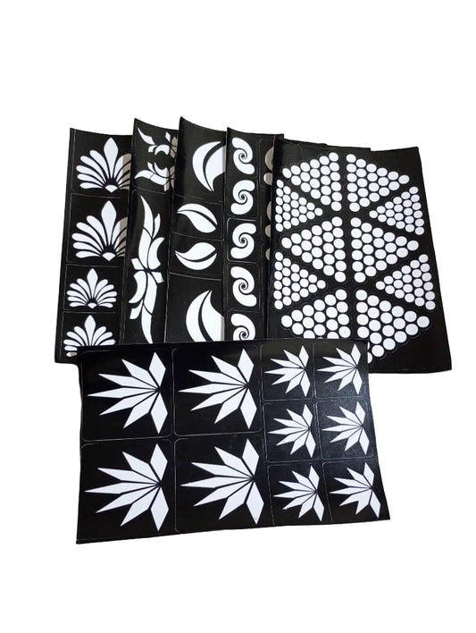 Henna Stencil, Elegant Decorative Design - 6 Assorted